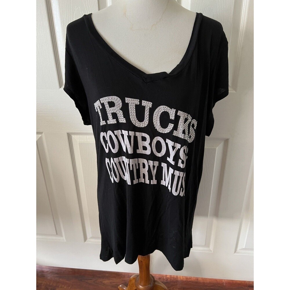 Trucks Cowboys Country Music Womens T Shirt Plus 3X Bling Western Cowgirl Black